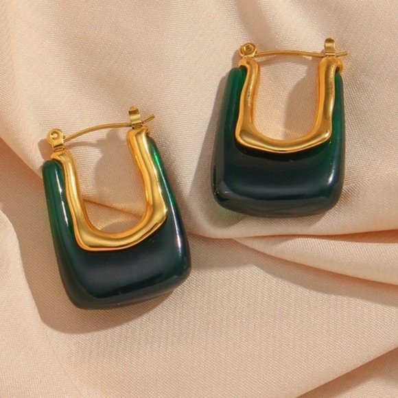 Anthropologie Jewelry - Anthropologie Gold and Green Statement Earrings